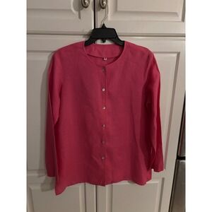 Linen Button‎ Down Shirt Long Sleeve Top Blouse Womens Size M Pink
